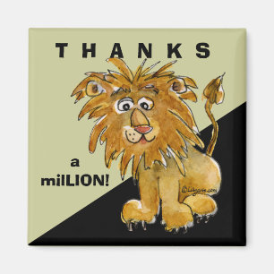 Joli Lion Cartoon Merci Magnet Carré
