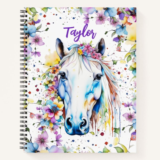 Joli livre de croquis personnalisé Floral Cheval B (Devant)
