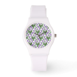Joli Mauve Violets Floral Blanc Montre Sportive