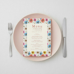 Joli menu de mariage fleur sauvage coloré
