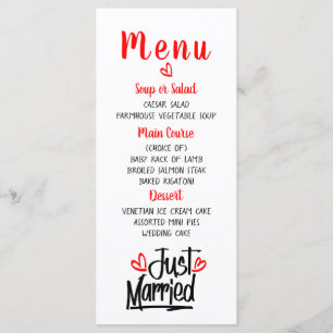Joli Menu de Mariage Noir Just Married Noir Rouge