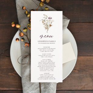 Joli menu du dîner d'automne Fleur sauvage Thanksg