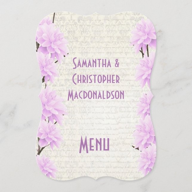 Joli menu mariage de fleurs lilas pâles (Devant)
