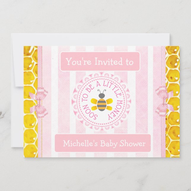 Joli Miel Abeille rose Invitations Baby showers de (Devant)
