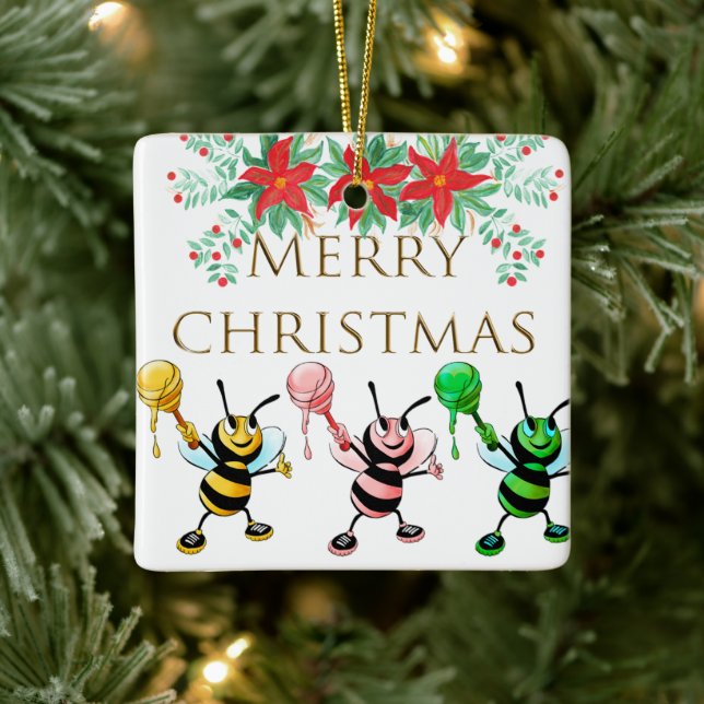 Joli Miel Abeilles Or Joyeux Ornement de Noël (Arbre)