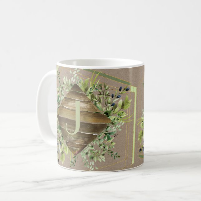 Joli Monogramme de bois avec Mug d'herbes (Devant gauche)