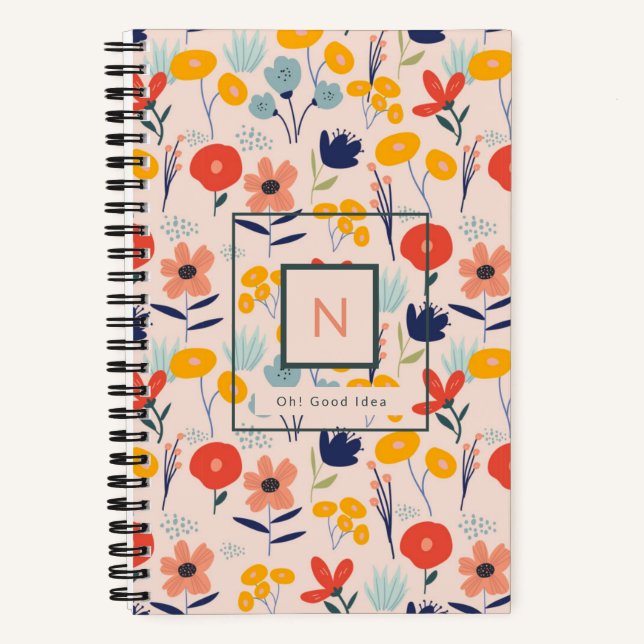 Joli Monogramme rose Fleurs Carnet Motif (Recto)