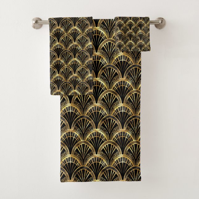Joli motif carrelé art déco d'or noir (En situation)