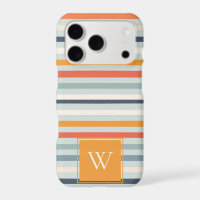 Joli motif rayé bleu orange foncé monogramme