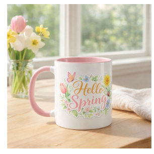 Joli mug floral "Bonjour Printemps"   Personnalisa
