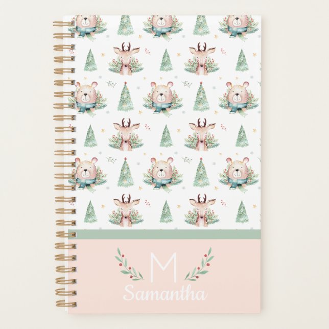 Joli Noël Arbres de Noël Ours & Cerfs Monogramme (Devant)