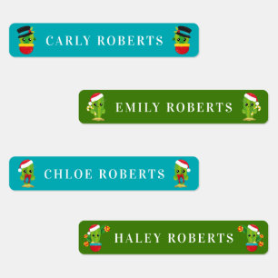 Joli Noël Cactus Enfants Nom Étiquettes imperméabl