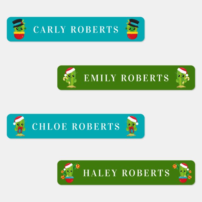 Joli Noël Cactus Enfants Nom Étiquettes imperméabl (Groupe)