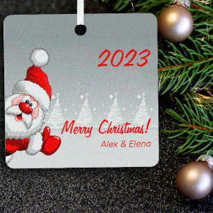 Joli Noël Père Noël neige métal Carré ornement