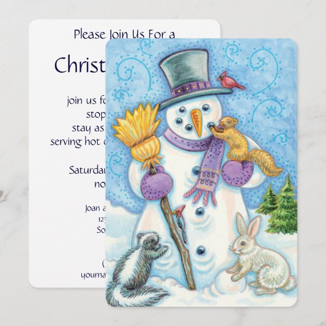 Joli Noël Snowman et Animaux Invitation (Devant / Derrière)