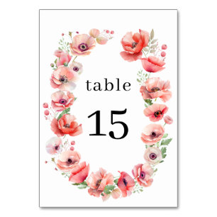 Joli numéro de table de fleur de pavot rose et rou