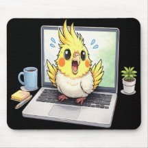 Joli oiseau cockatiel sur tapis de souris d'ordina