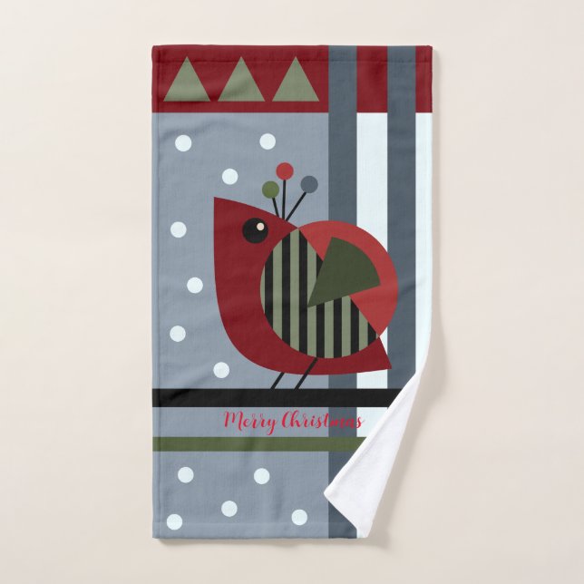 Joli oiseau moderne de Noël et texte personnalisé (Serviette à main)