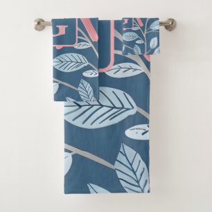 Joli oiseau rose bleu gris personnalisé monogramme