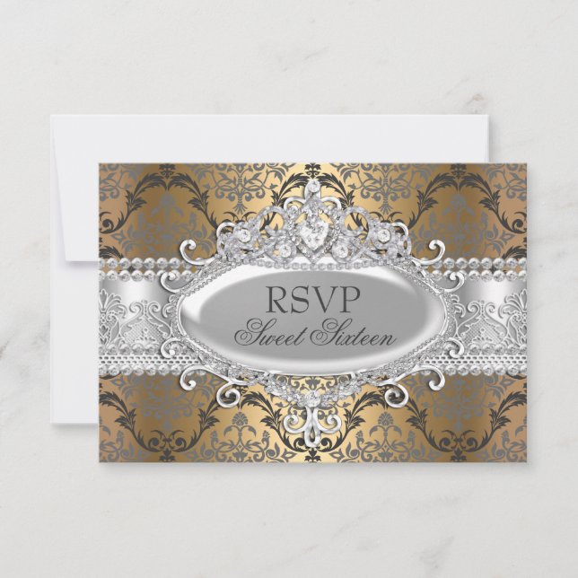 Joli or et argent Damask Sweet 16 RSVP (Devant)