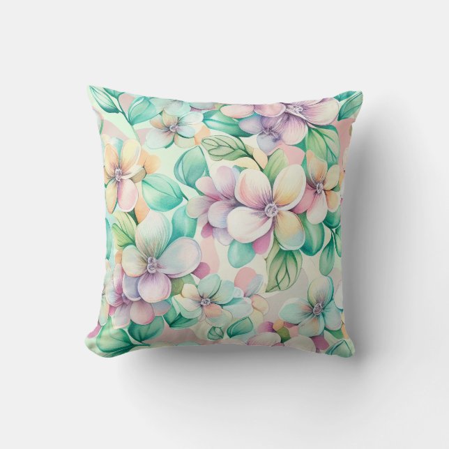 Joli Oreiller Floral Pastel Aquarelle (Recto)