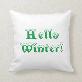 Joli oreiller vert & blanc "Hello Winter"