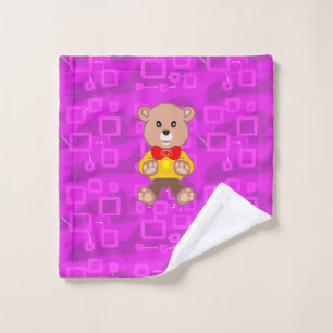Joli ours en peluche sur fond géométrique rose 