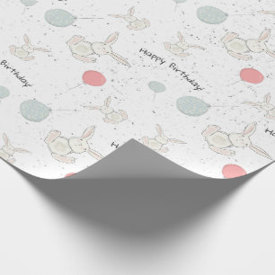 Joli papier cadeau d'anniversaire lapin et ballons