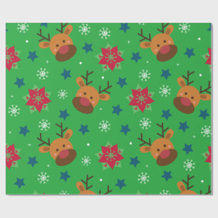 Joli papier cadeau de Noël avec renne et flocon de