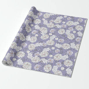 Joli papier cadeau fleurs de pivoines bleu poussié