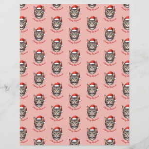 Joli papier scrapbooking de chat de Noël avec chap