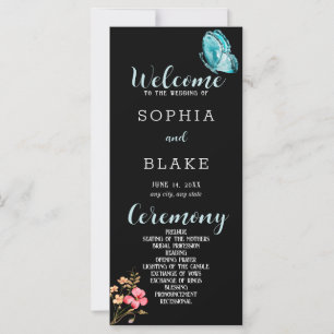Joli Papillon Bleu Programme de Mariage Noir