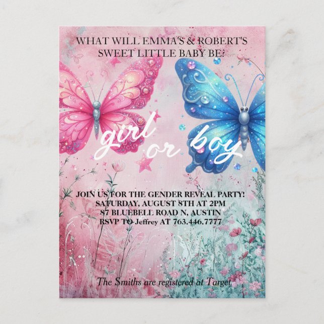joli papillon Genre Revela Party Invitation (Devant)