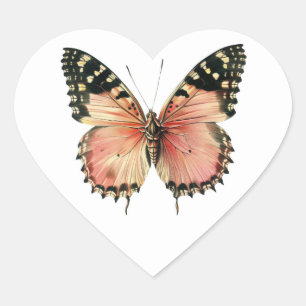 Joli Papillon Sur Autocollant En Forme De Coeur