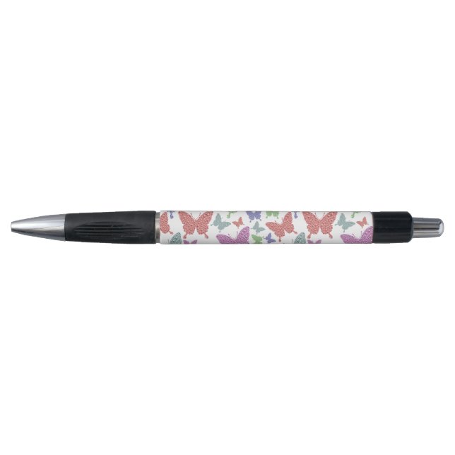 Joli papillons pastel sur stylo à encre noire blan (Devant)