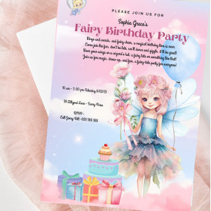 Joli Pastel Fairy Anniversaire Fête Invitation