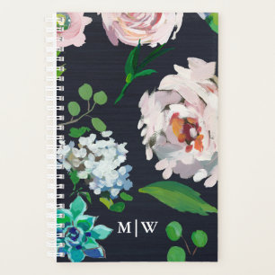 Joli Pastel Floral Blooms sur Noir avec Monogramme