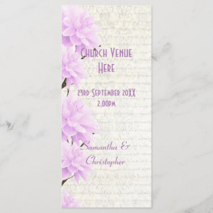 Joli pastel lilas programme de mariage d'église fl