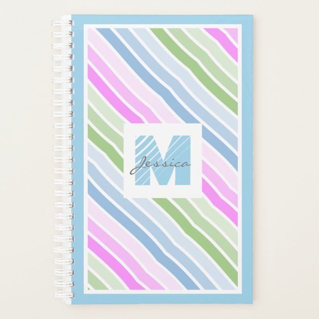 Joli Pastel rayé Monogramme moderne (Devant)