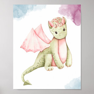 Joli Patel rose et vert Dragon Display Poster