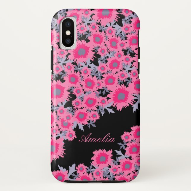 Joli pavot rose noir damassé nom coque iphone (Dos)