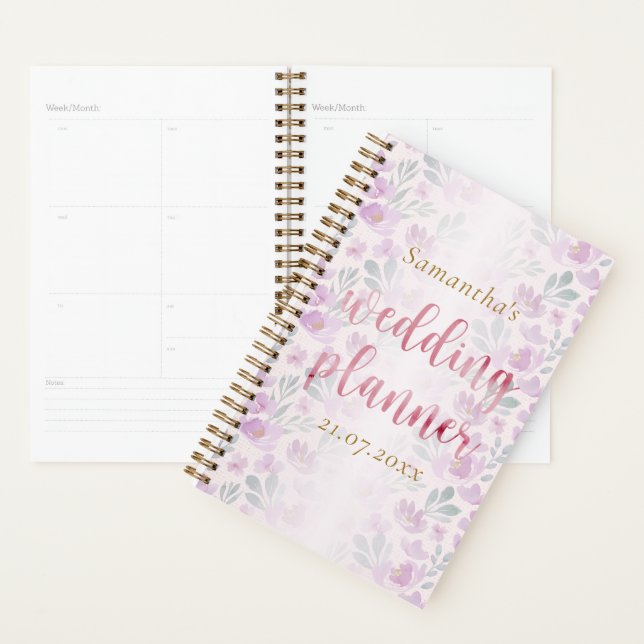Joli Peony wedding planner Aquarelle rose (Devant avec enveloppe)