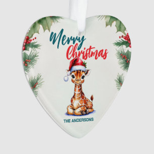 Joli Père Noël girafe aquarelle Joyeux Noël