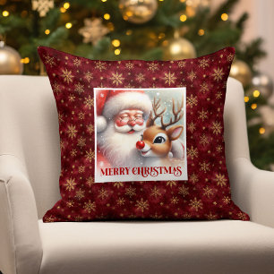 Joli Père Noël Rudolph Coussin de Noël Festif Mais