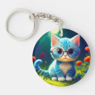 Joli petit chat bleu portant des lunettes-47067
