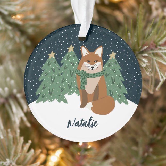 Joli Petit Renard d'hiver | Nom Ornement de Noël (Arbre)