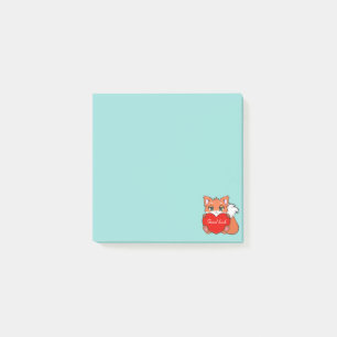Joli Petit Renard sur des Post-it Bleu Clair