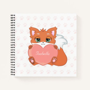 Joli Petit Renard Tenant un Cahier à Coeur