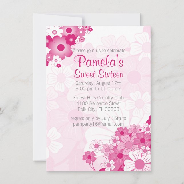Joli Pink Sweet 16 invitations à la fête d'anniver (Devant)