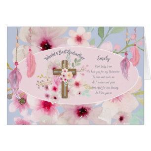 Joli poème personnalisé GODMOTHER rose Floral
